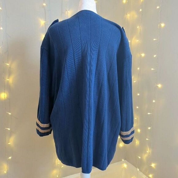 Vintage 1990s Lizsport Knit Cardigan Sweater Double Breasted Nautical Preppy SP - Picture 4 of 11